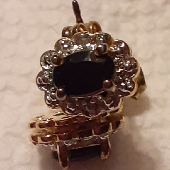 925 Earrings with dark Onyx Stone - Picture 1 of 6